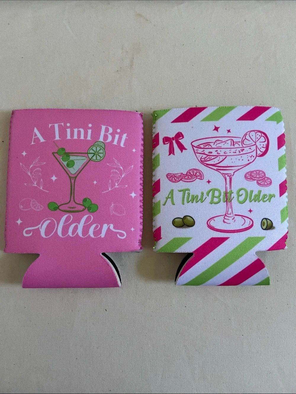 🌺 A Tini Bit Older Can Cooler Pink & White  Set of 2